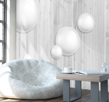 Papel pintado madera con esferas blancas - TenVinilo