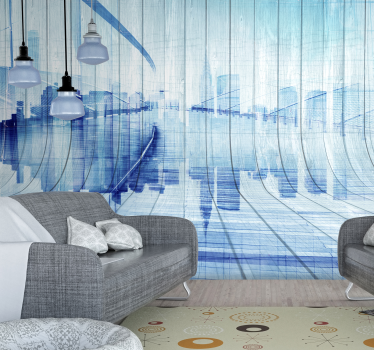 Papel pintado madera imitación tablones patrón ciudad - TenVinilo