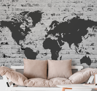 Papel pintado ladrillo blanco con mapamundi - TenVinilo