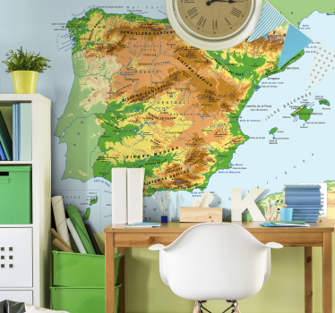 Mural de mapamundi físico España - TenVinilo