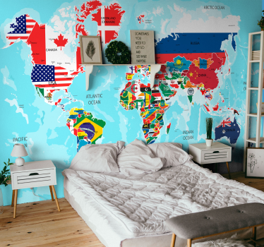 fotomural mapamundi Mapa del mundo con banderas - TenVinilo