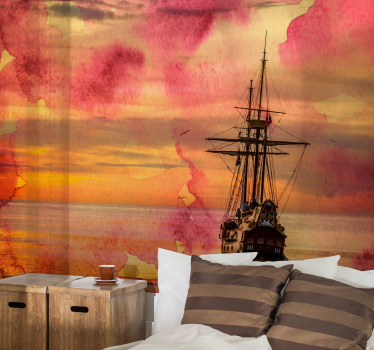 Fotomural mar barco histórico al atardecer - TenVinilo