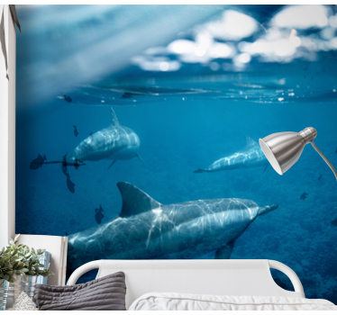 Fotomural mar encuentro submarino con delfines - TenVinilo