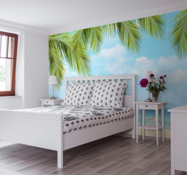 Mural pared dormitorio de paisaje vistas al mar - TenVinilo
