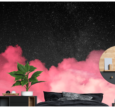 Fotomural montañas nubes rosadas estrelladas - TenVinilo