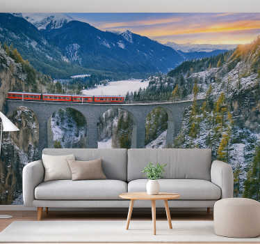 Fotomural montañas tren suizo en el viaducto de landwasser - TenVinilo
