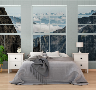 Fotomural montañas ventanas con vistas a la montaña - TenVinilo