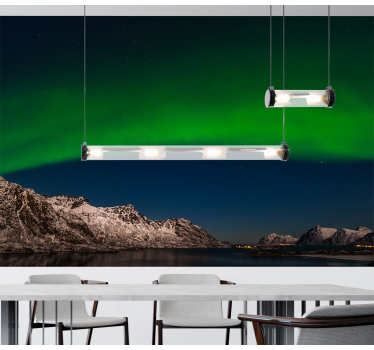 Fotomural naturaleza auroras boreales sobre montañas - TenVinilo