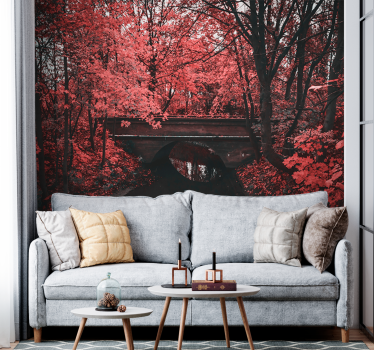 Fotomural naturaleza bosque de hojas rojas - TenVinilo