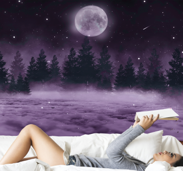 Fotomural bosque escena rosa iluminada por la luna - TenVinilo