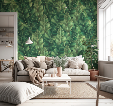 Papel pintado verde de hojas grandes - TenVinilo