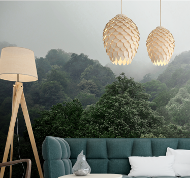 Papel pintado paisaje bosque paisaje brumoso - TenVinilo