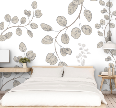 Papel pintado dormitorio patrones de hojas delicadas - TenVinilo