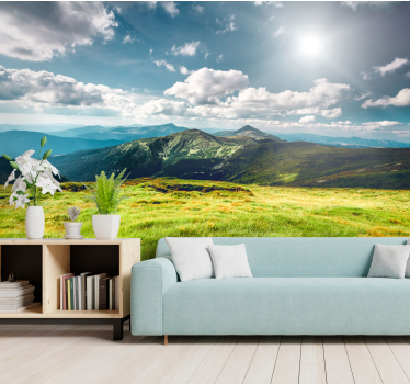 Fotomural de naturaleza pradera y montañas - TenVinilo