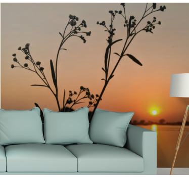 Fotomural naturaleza silueta de flores al atardecer - TenVinilo