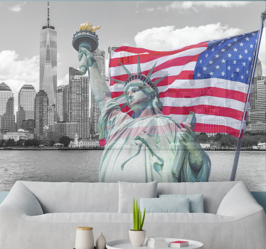 Fotomural Nueva York estatua de la libertad en el horizonte - TenVinilo