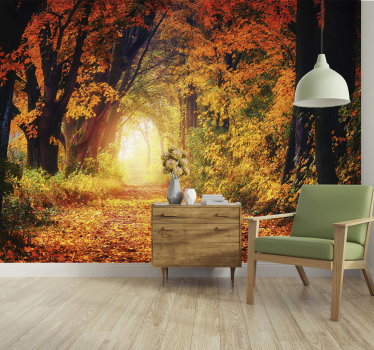 Papel pintado paisaje bosque frondoso otoñal - TenVinilo