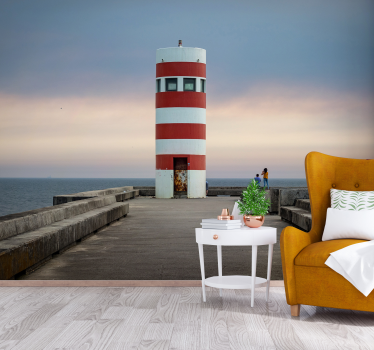 Mural pared de mar con faro - TenVinilo