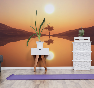 Papel pintado paisaje sereno lago amanecer - TenVinilo