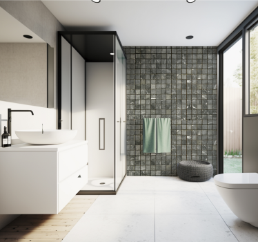 Fotomural baño azulejos negros - TenVinilo
