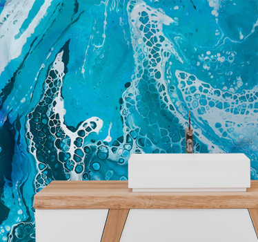 Fotomural para baño Efecto mármol líquido azul claro - TenVinilo
