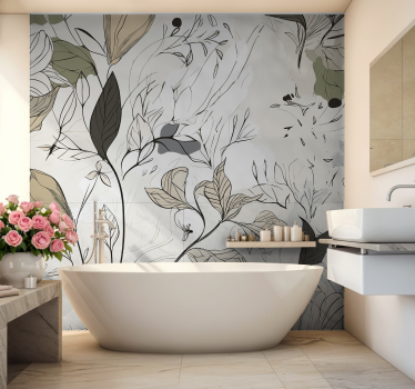 Fotomural para baño ilustración flores y hojas - TenVinilo