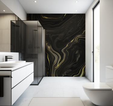  Fotomural para baño mármol negro y imitación dorado - TenVinilo