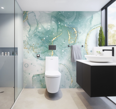 Fotomural para baño mármol turquesa y imitación dorado - TenVinilo