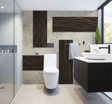 Fotomural baño textura de cemento y madera - TenVinilo