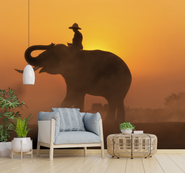 Mural pared paisaje Asia con elefante - TenVinilo