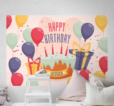 Fotomural personalizable pastel de celebración de cumpleaños - TenVinilo