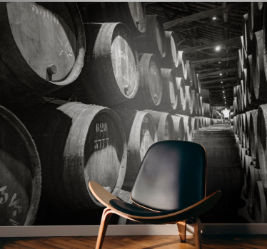 Fotomural vintage bodega con barricas de vino - TenVinilo