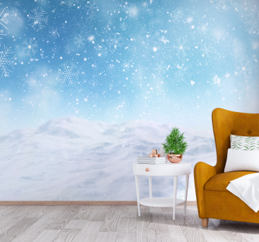 Fotomural salón Copos de nieve en un paisaje azul - TenVinilo