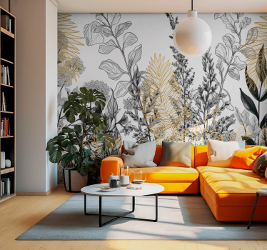 Papel pintado salón dibujos de plantas - TenVinilo