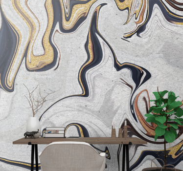 Fotomural salón Efecto mármol dorado, blanco y negro - TenVinilo