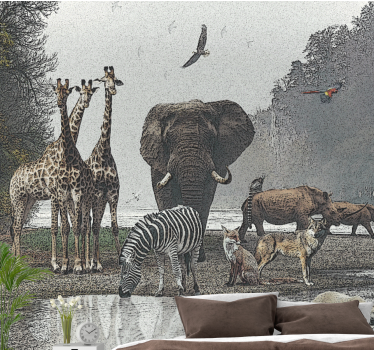 Fotomural selva escena de reunión de fauna - TenVinilo