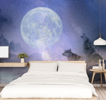 Fotomural selva lobos majestuosos a la luz de la luna - TenVinilo