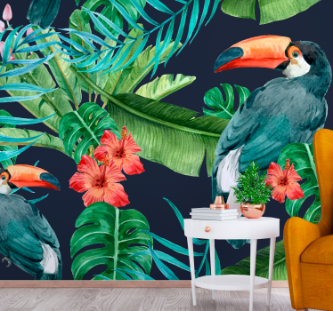 Fotomural selva paraíso de aves tropicales - TenVinilo