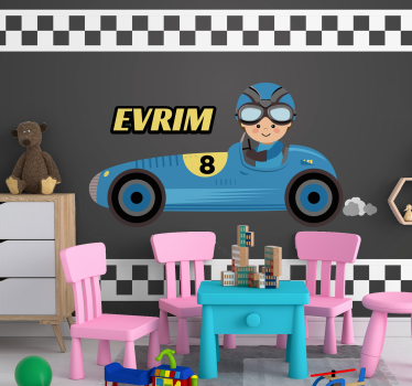 Mural de pared infantil coche de carreras de dibujos - TenVinilo