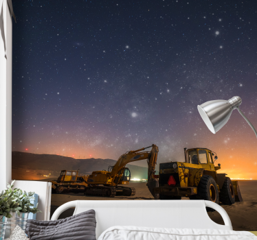 Fotomural vehículo equipos de construcción noche - TenVinilo