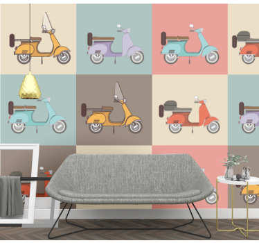 Fotomural vehículo patrón de scooter retro - TenVinilo