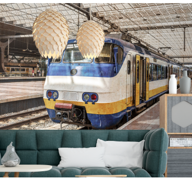 Fotomural vehículo tren amarillo y azul - TenVinilo