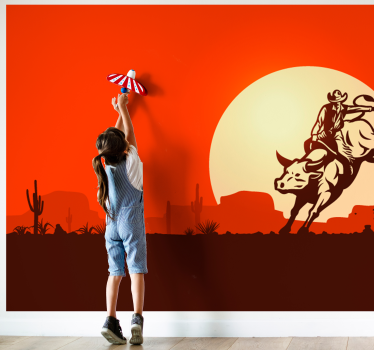 Mural de pared infantil vaquero montando un toro - TenVinilo