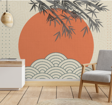Fotomural zen bambú y sol naranja - TenVinilo