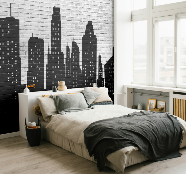 Papel pintado dormitorio ciudad de ladrillo con skyline - TenVinilo