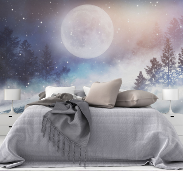 Papel pintado paisaje bosque fantasía con luna llena - TenVinilo