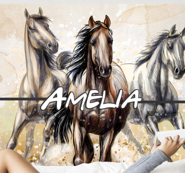 Mural animal Tres caballos ilustrados - TenVinilo