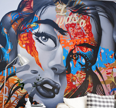 Papel pintado salón arte pop mujer retrato graffiti - TenVinilo
