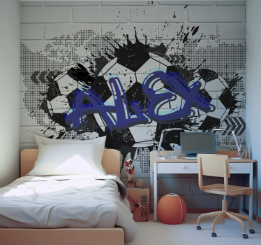 Papel pintado ladrillo graffiti fútbol con nombre - TenVinilo