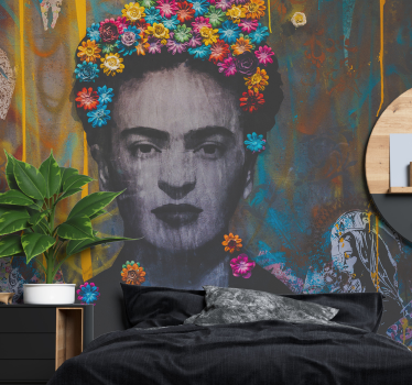 Mural arte urbano Kahlo boho art girl - TenVinilo
